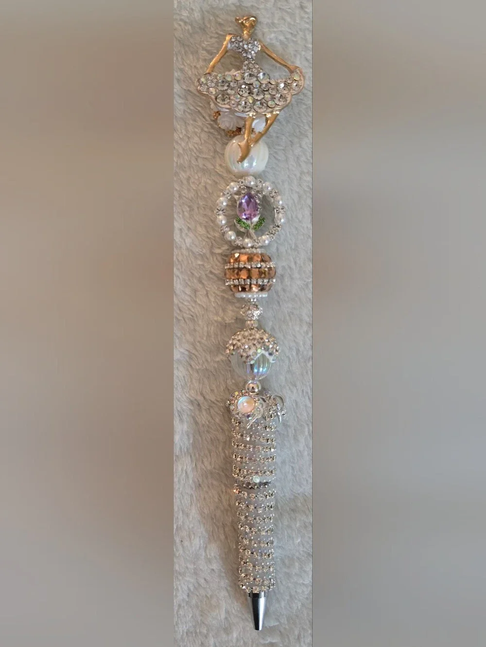 Gold, Silver and Lilac Beaded Pen - Ballerina